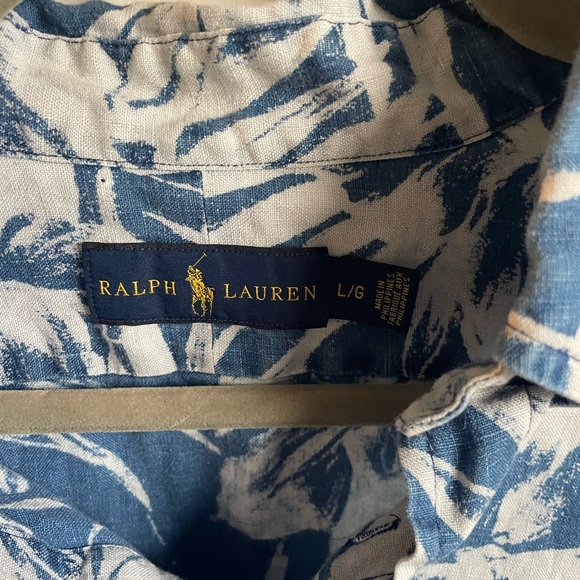 Ralph Lauren Men’s L 100% Linen Hawaiian Blue Floral Henley Size L Shirt. - Picture 2 of 4